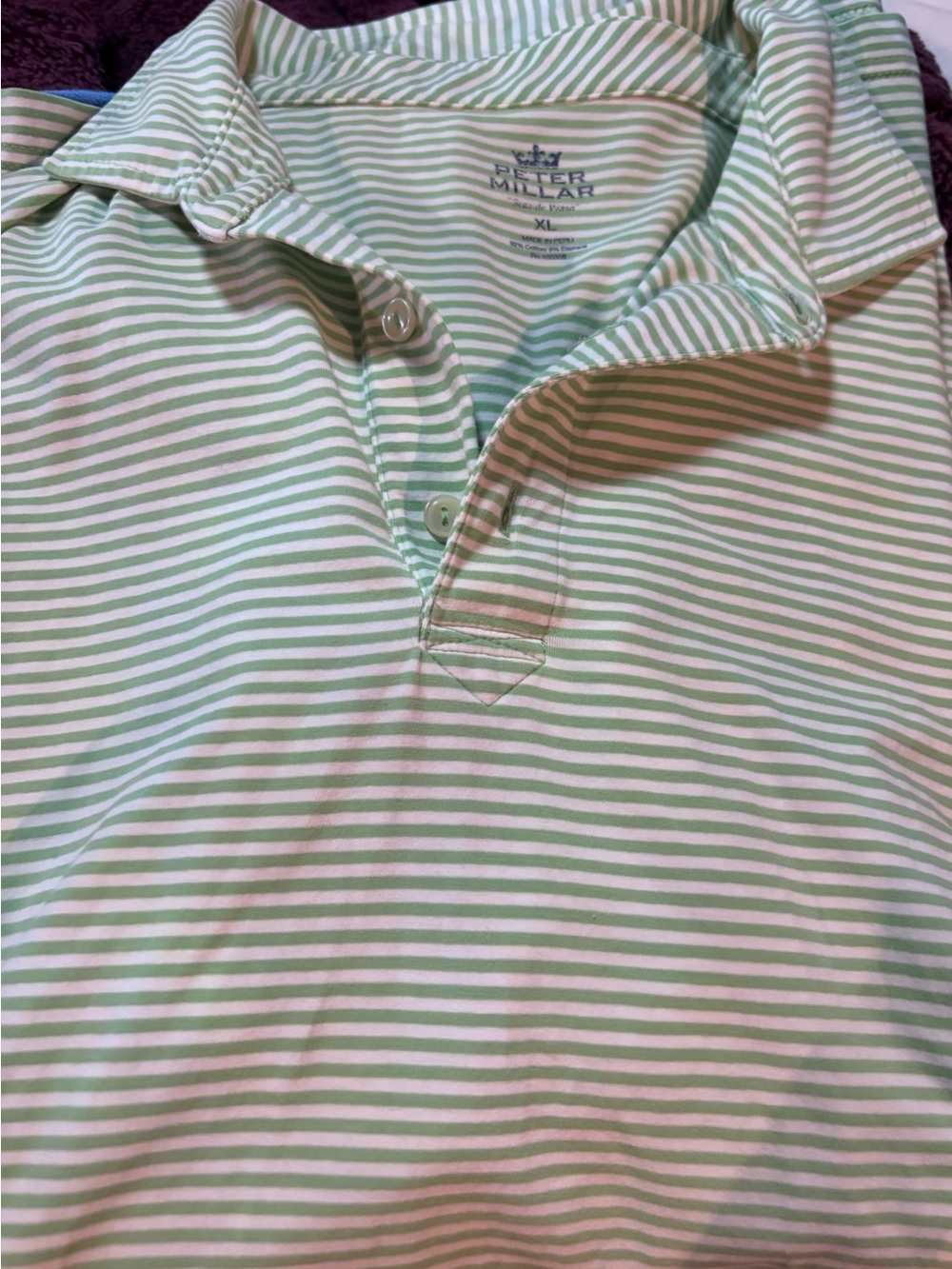 Peter Millar Men’s seasode wash Mint Green & White Striped Polo Shirt siz XL